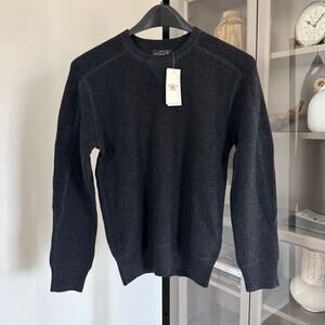 RRL Ralph Lauren Black Cotton Wool Waffle Knit Fall Core Sweater M NEW Crewneck